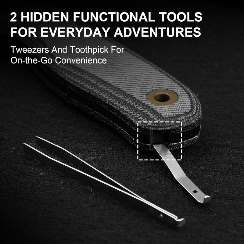 KIZER Drop Bear Fixed Blade Knife, 2.57" S45VN Matte DLC Ultra Blade EDC Camping Knife with Black Micarta Handle & Built-in Tools, Outdoor Small Hunting Survival Knives with Kydex Sheath, 1094A4 - Image 3